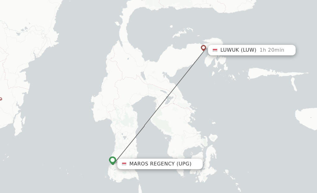 Flights from Ujung Pandang to Luwuk route map