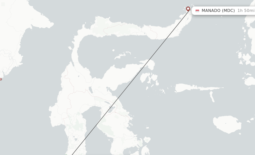 Flights from Ujung Pandang to Manado route map