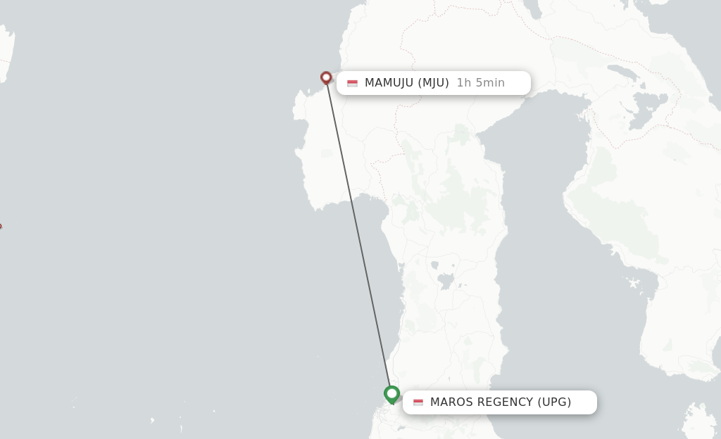 Flights from Ujung Pandang to Mamuju route map