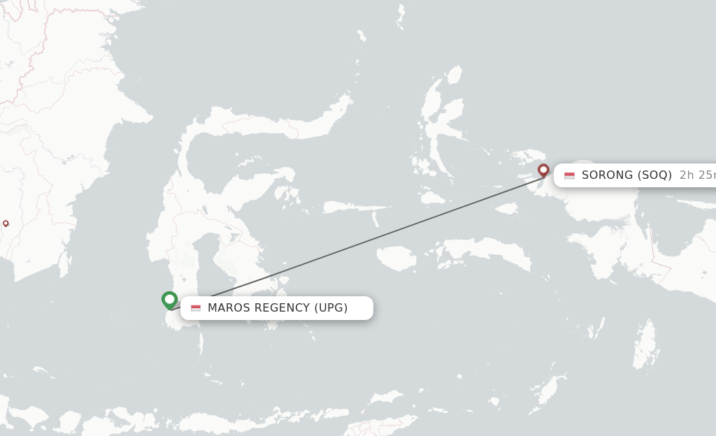 Flights from Ujung Pandang to Sorong route map