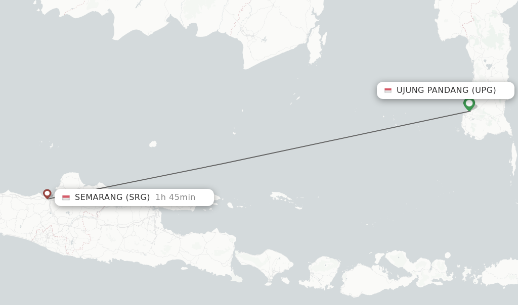 Flights from Ujung Pandang to Semarang route map