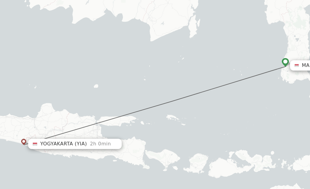 Flights from Ujung Pandang to Yogyakarta route map