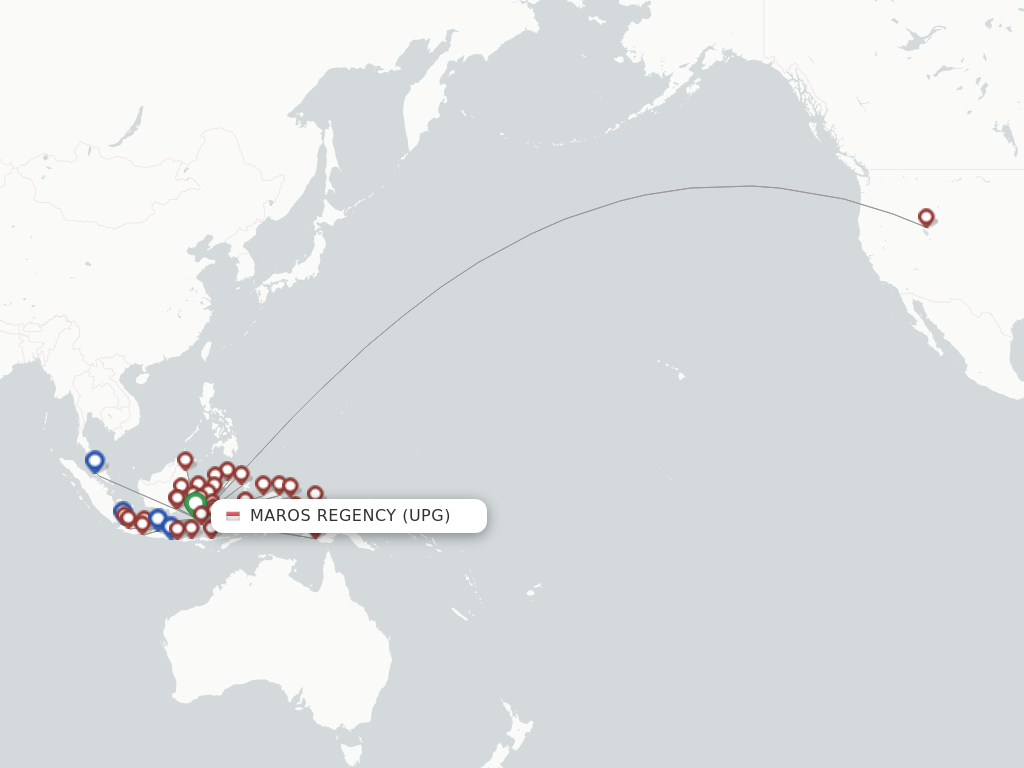 Flights from Ujung Pandang to Jakarta route map