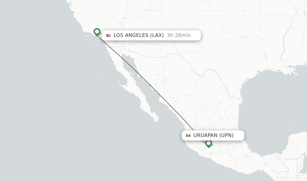 Flights from Uruapan to Los Angeles route map