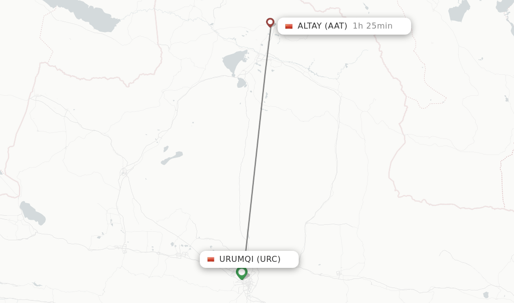Flights from Urumqi to Altay route map