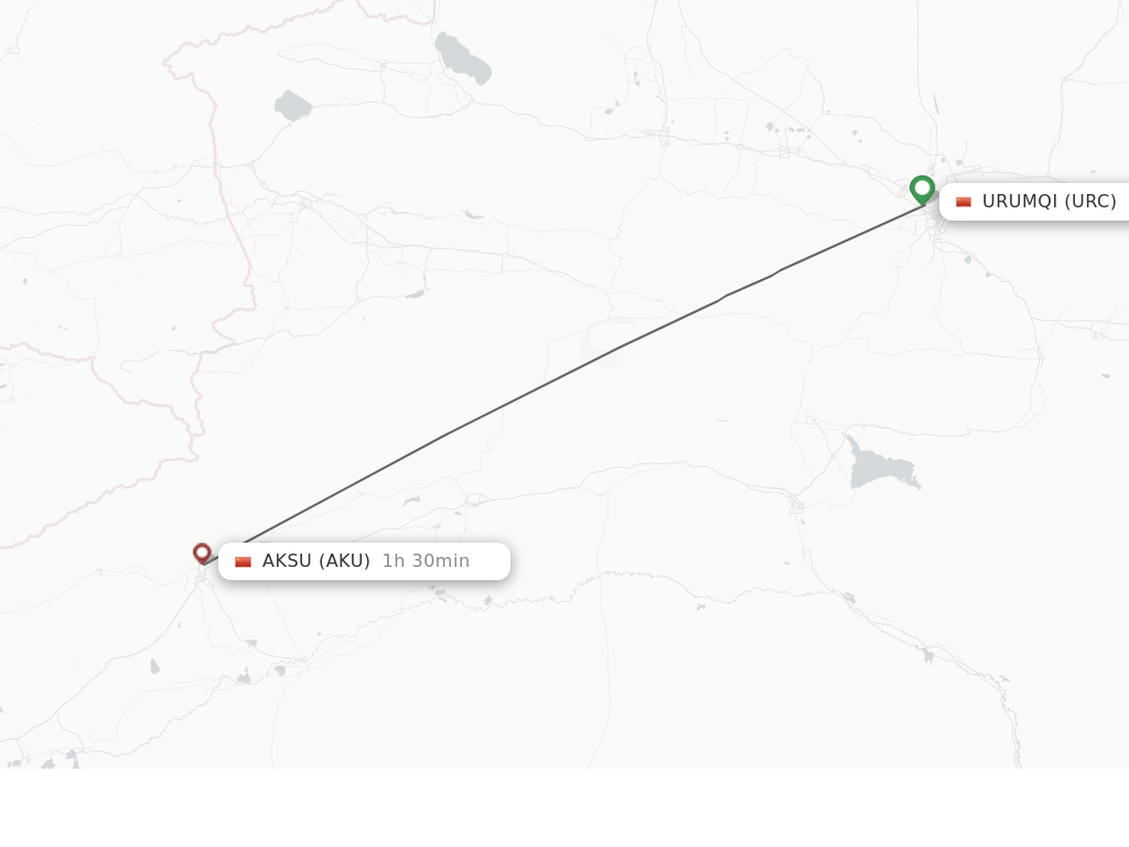 Flights from Urumqi to Aksu route map