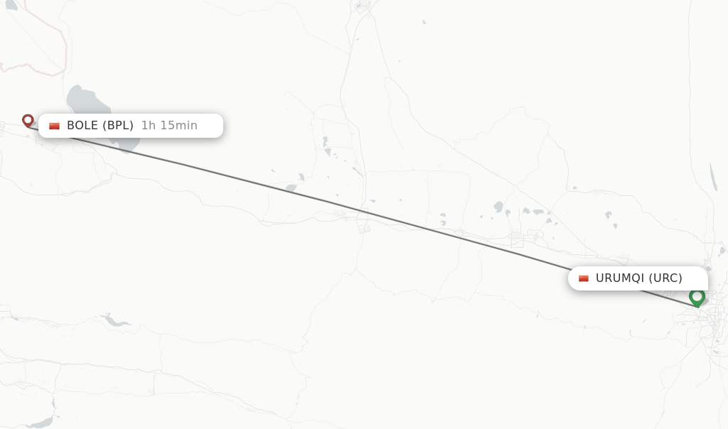 Flights from Urumqi to Bole route map