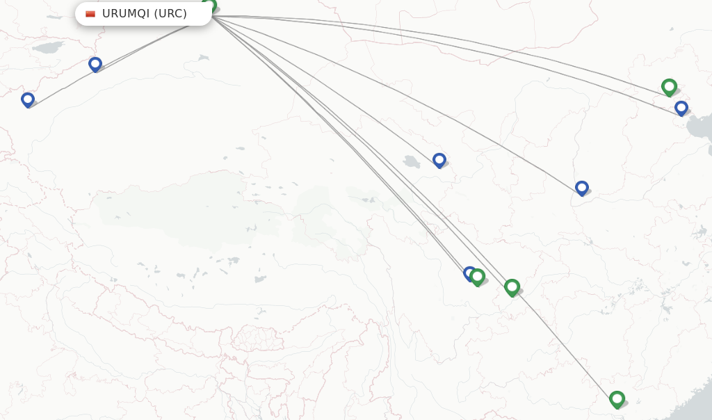 Route map with flights from Urumqi with Air China