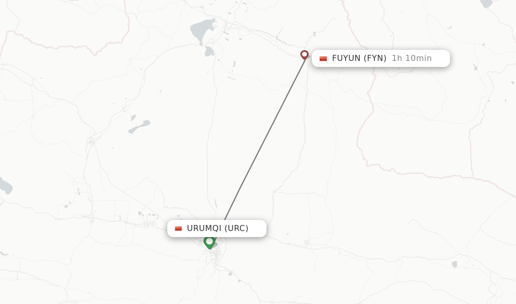 Flights from Urumqi to Fuyun route map