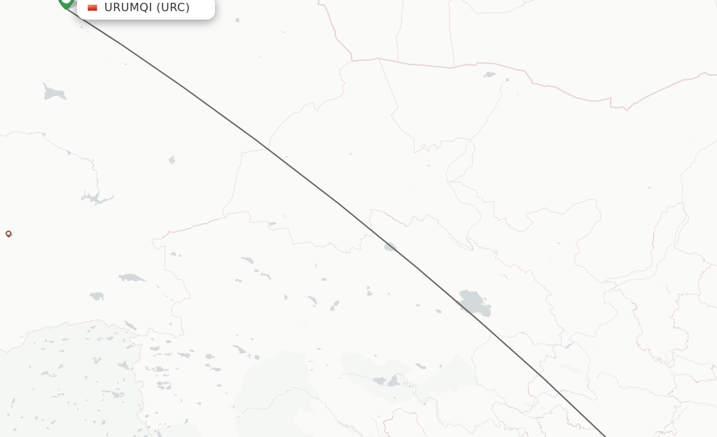 Flights from Urumqi to Guangyuan route map