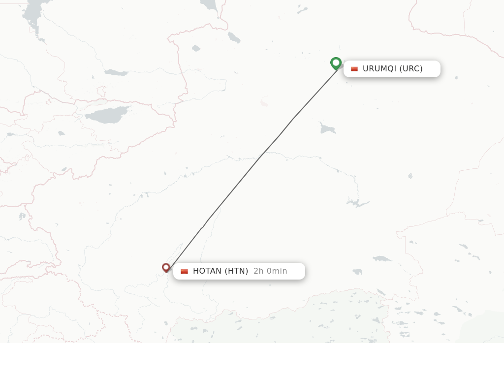 Flights from Urumqi to Hotan route map