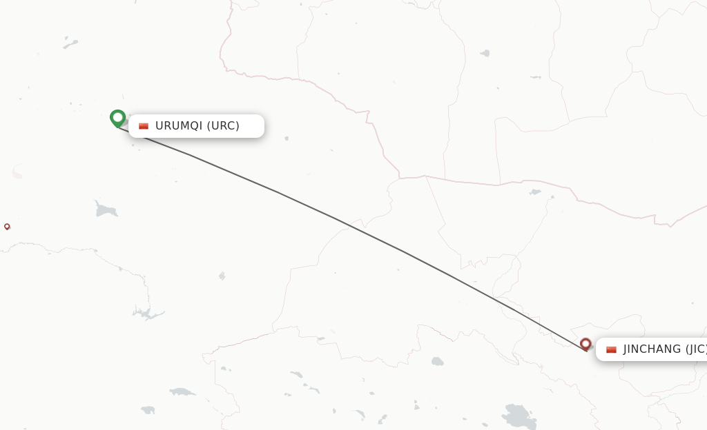 Flights from Urumqi to Jinchang route map