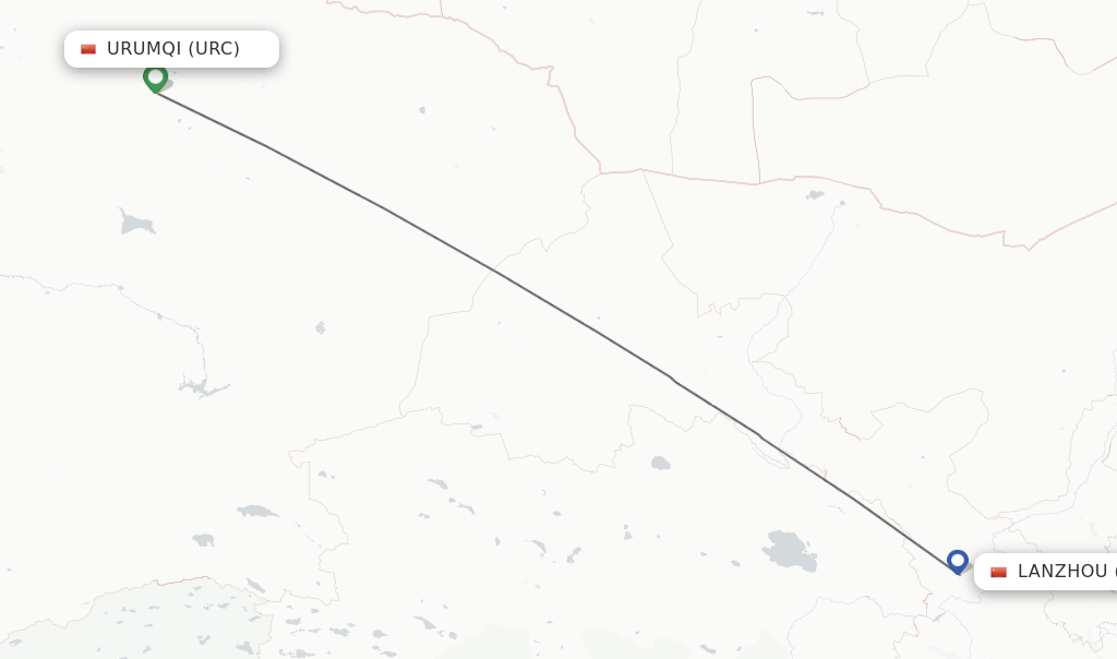 Flights from Urumqi to Lanzhou route map