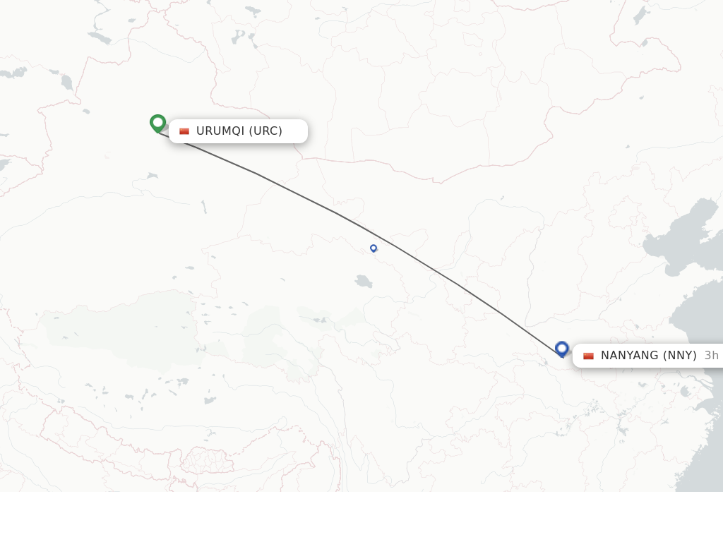 Flights from Urumqi to Nanyang route map
