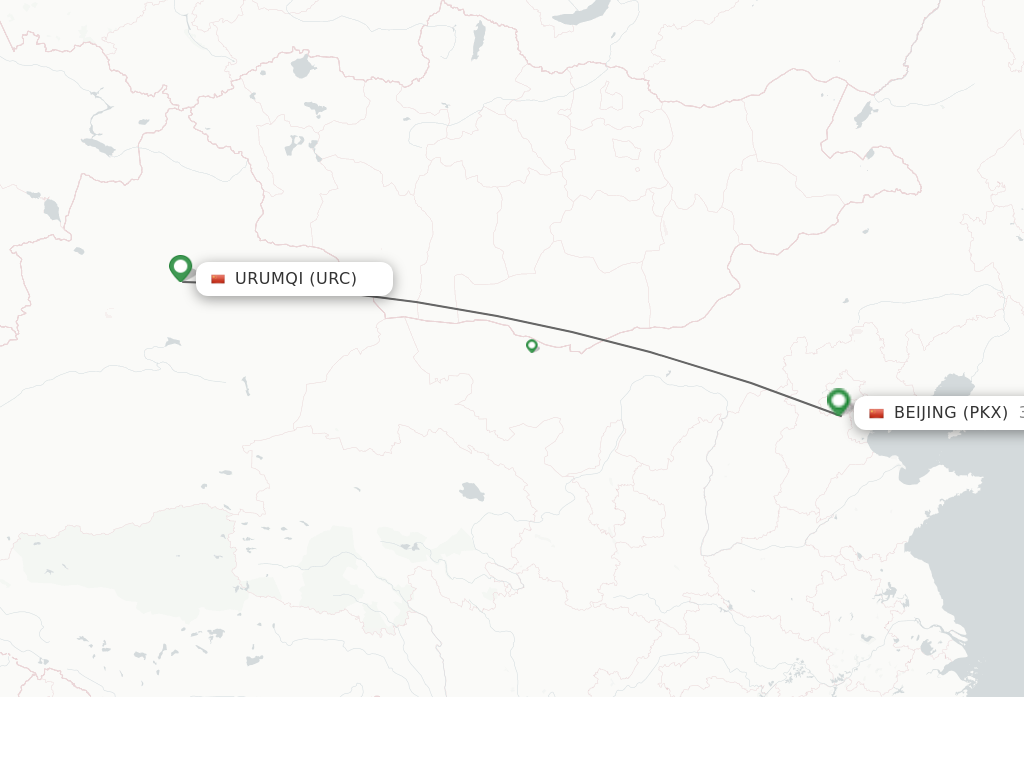 Flights from Urumqi to Beijing route map