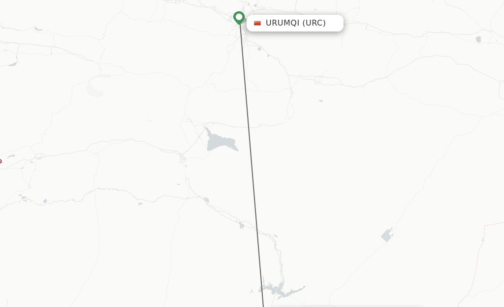 Flights from Urumqi to Ruogiang route map
