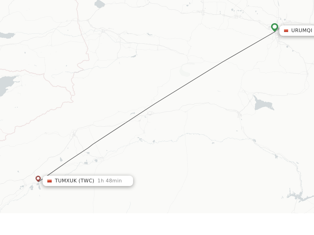 Flights from Urumqi to Tumushuke route map