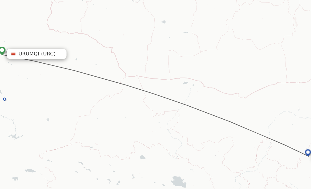 Flights from Urumqi to Yulin route map