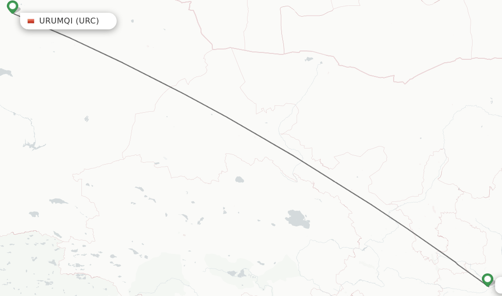 Flights from Urumqi to Xian route map
