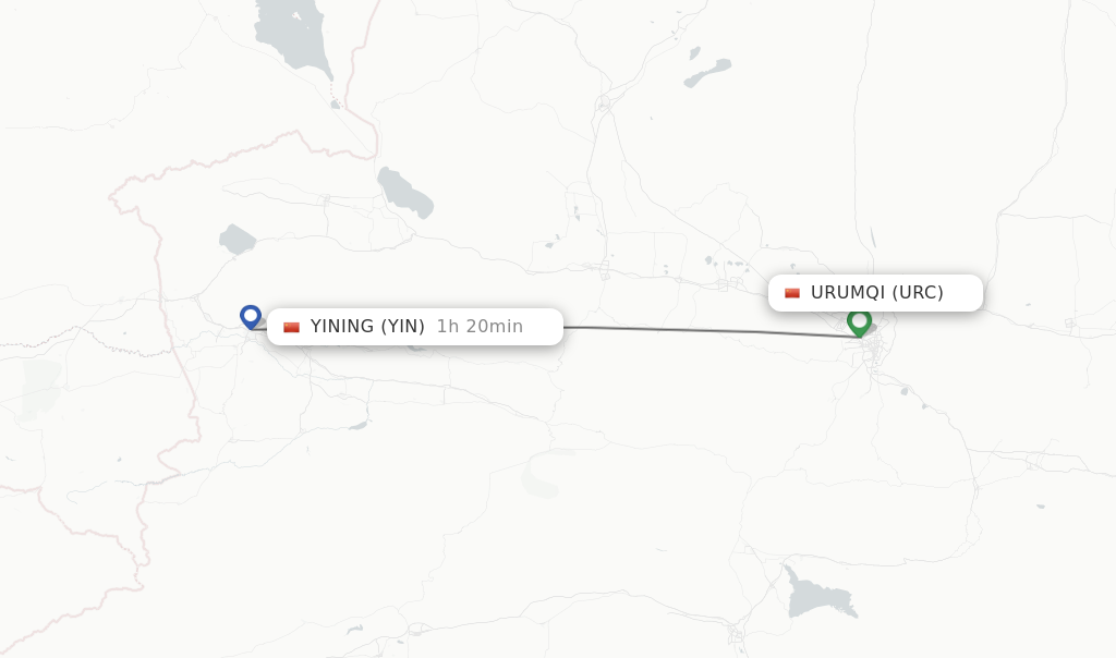 Flights from Urumqi to Yining route map