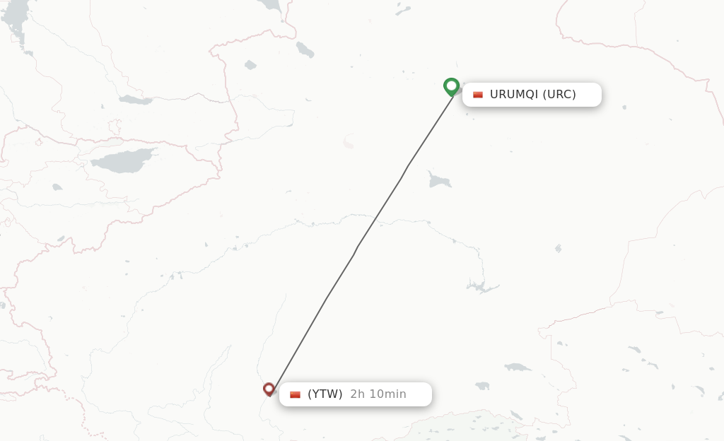 Flights from Urumqi to Yutian route map