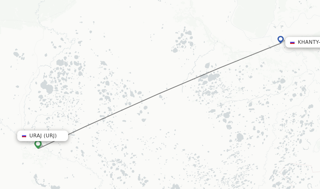 Flights from Uraj to Khanty-Mansiysk route map