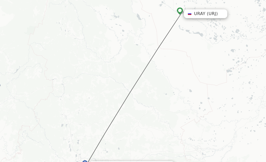 Flights from Uraj to Yekaterinburg route map