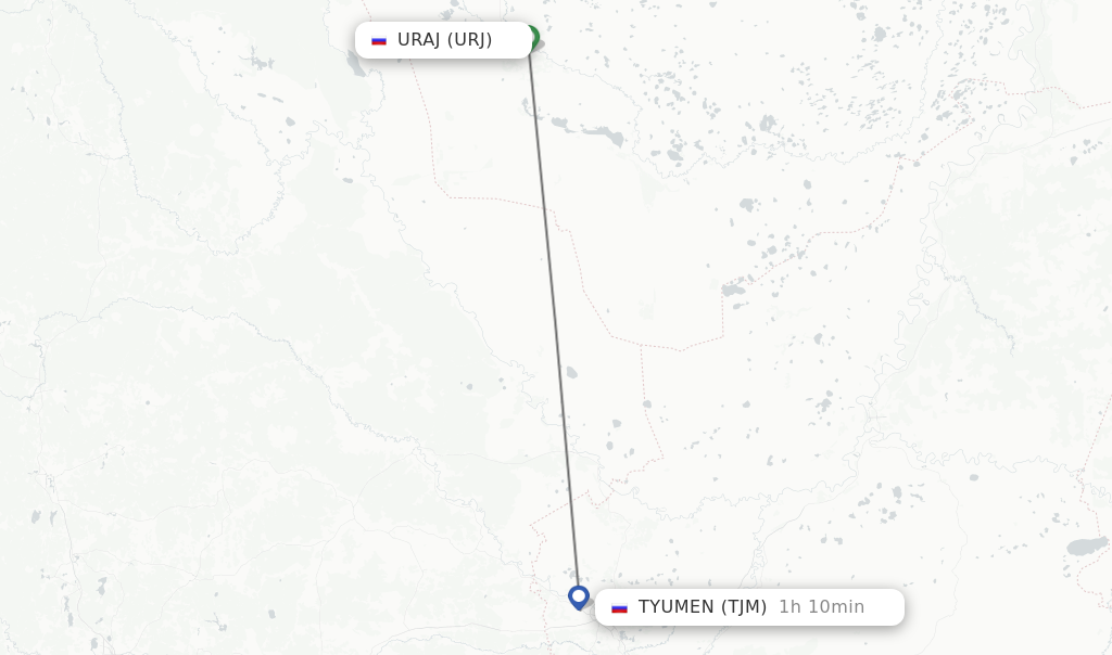 Flights from Uraj to Tyumen route map