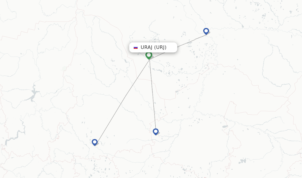 Route map with flights from Uraj with UTair
