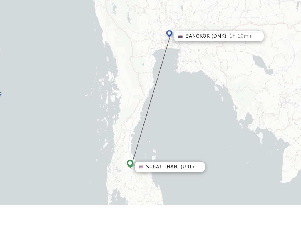 Flights from Surat Thani to Bangkok route map