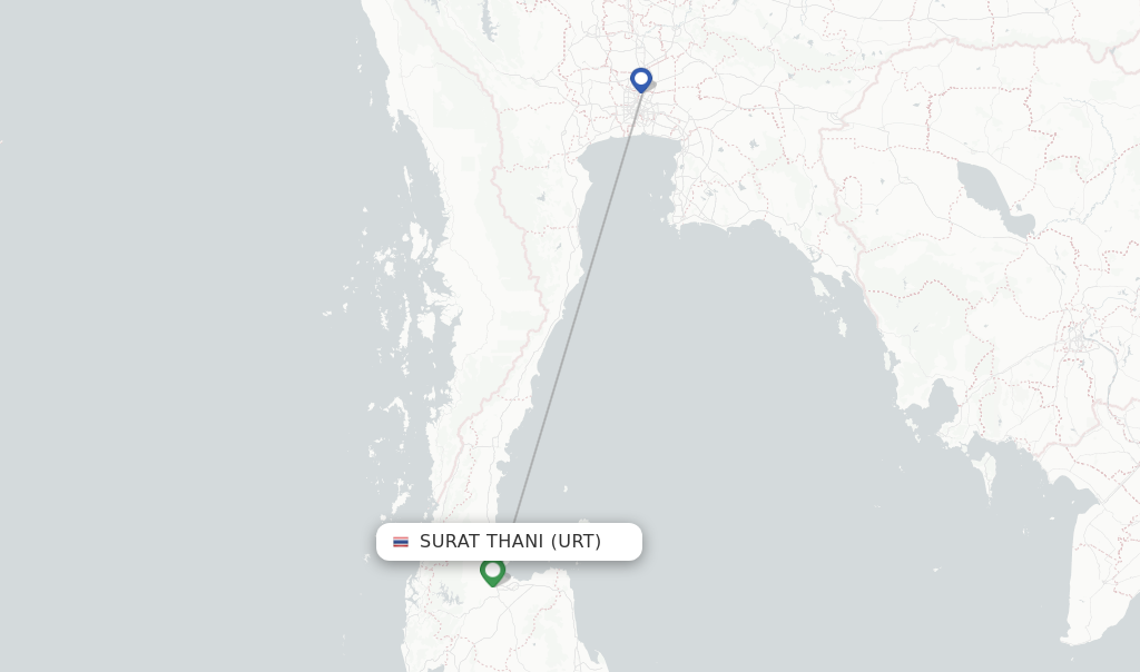 Route map with flights from Surat Thani with Thai Lion Air