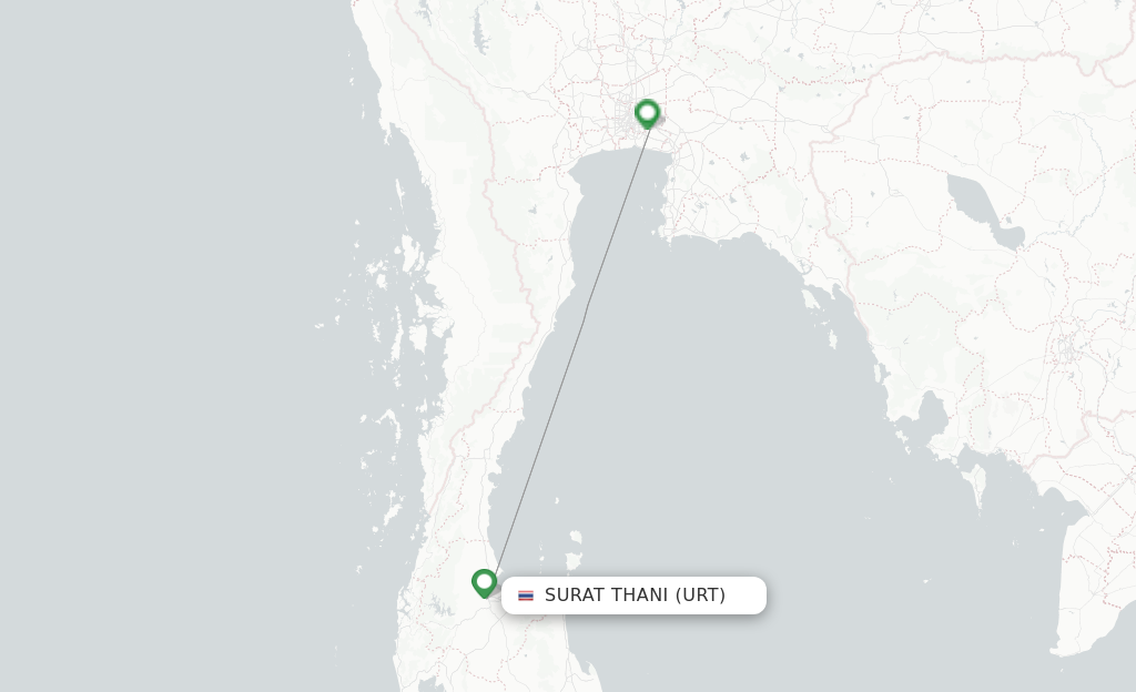 Route map with flights from Surat Thani with Thai Smile