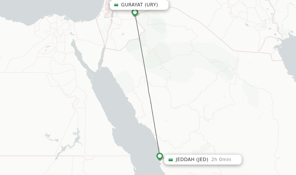 Flights from Gurayat to Jeddah route map