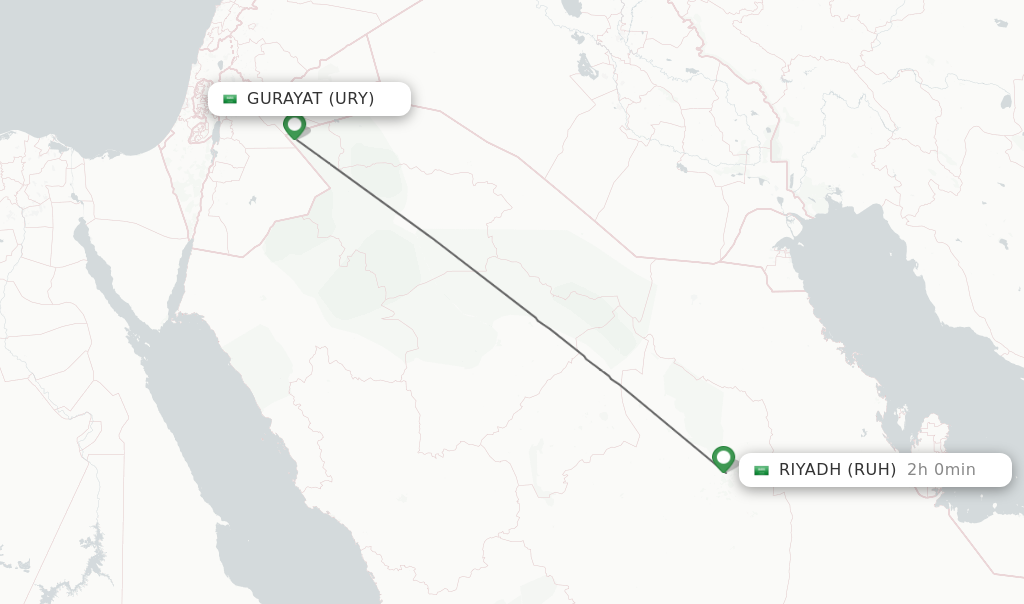 Flights from Gurayat to Riyadh route map