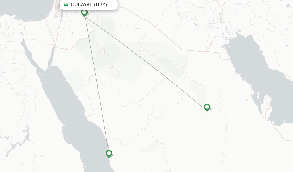 Route map with flights from Gurayat with Saudia