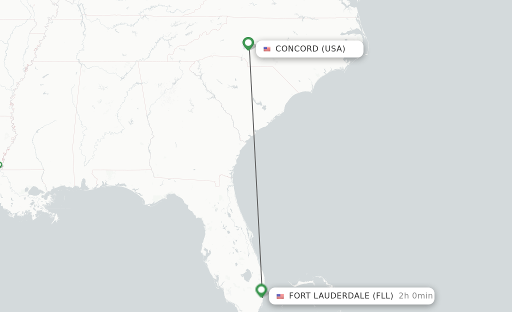 Flights from Concord to Fort Lauderdale route map