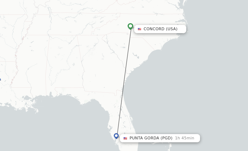 Flights from Concord to Punta Gorda route map