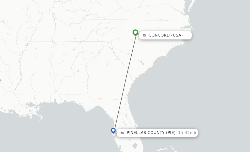 Flights from Concord to Saint Petersburg route map