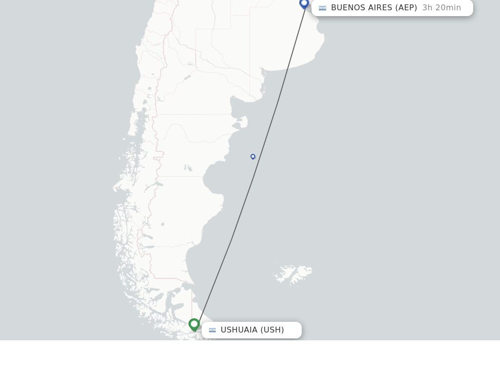 Flights from Ushuaia to Buenos Aires route map