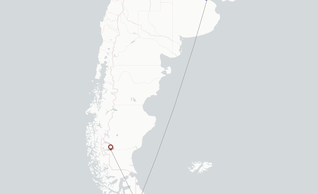 Route map with flights from Ushuaia with Felix Airways