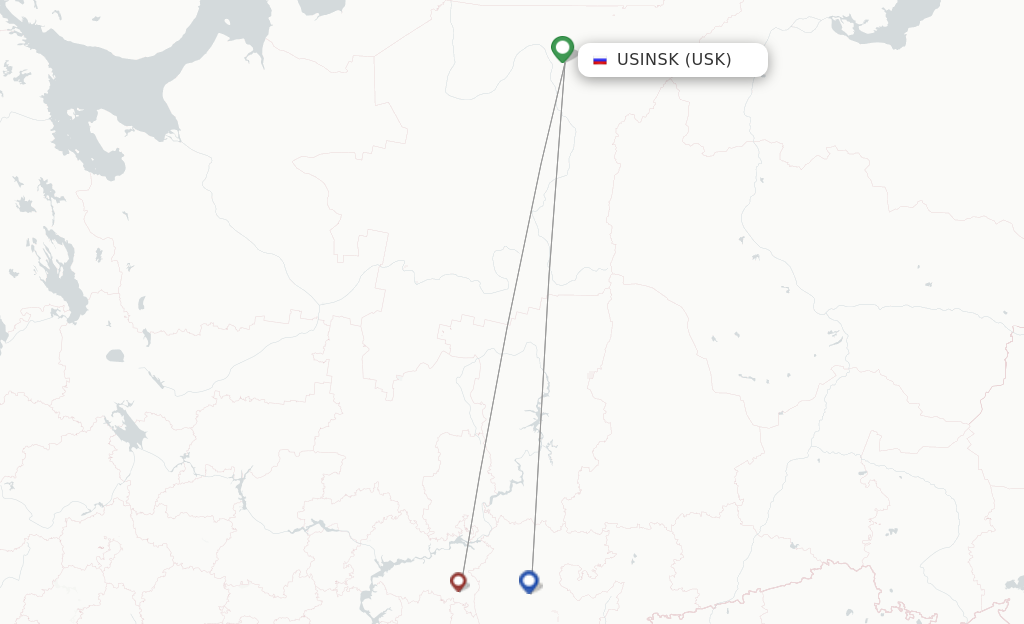 Route map with flights from Usinsk with UVT Aero
