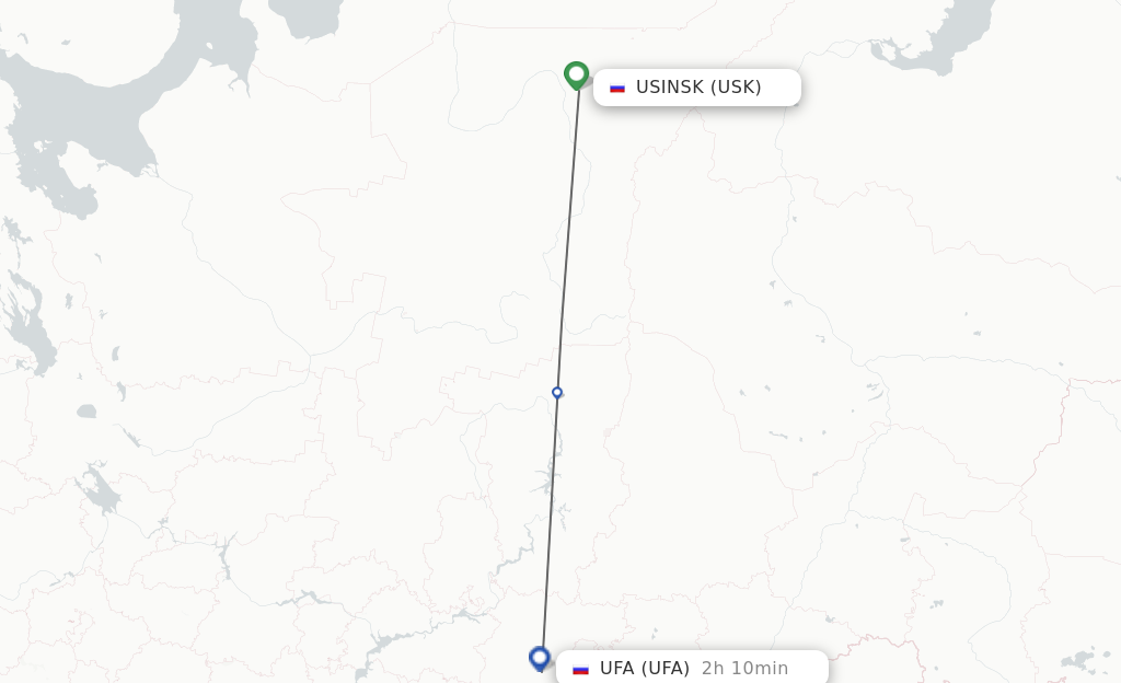 Flights from Usinsk to Ufa route map