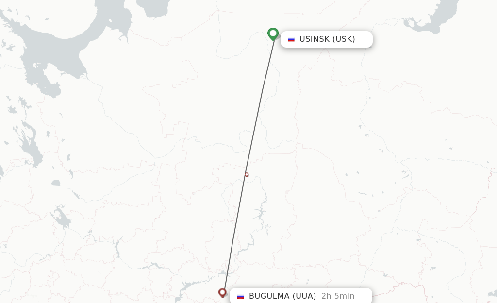 Flights from Usinsk to Bugulma route map