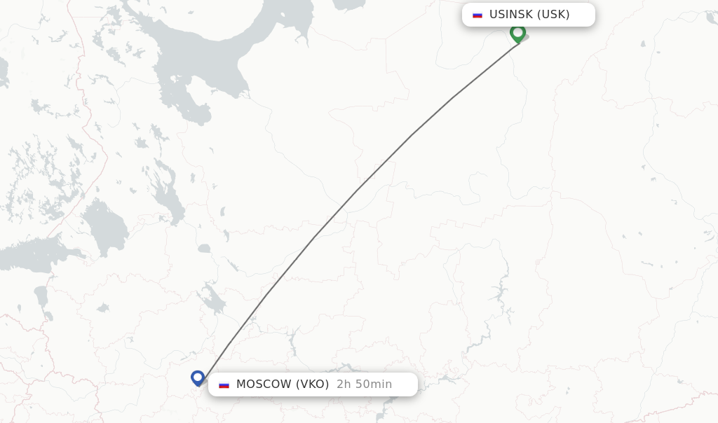 Flights from Usinsk to Moscow route map
