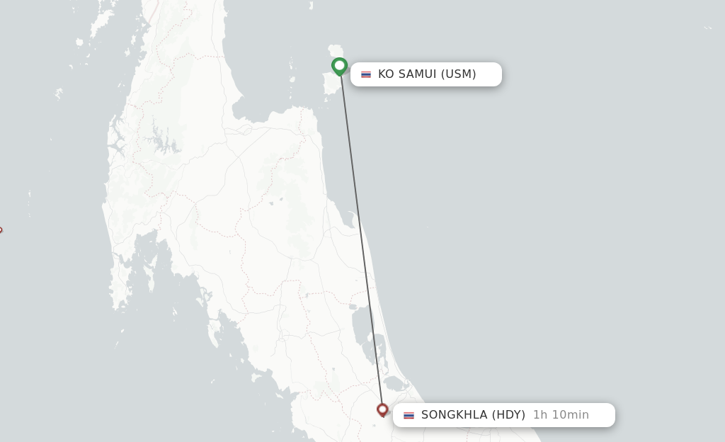 Flights from Koh Samui to Hat Yai route map