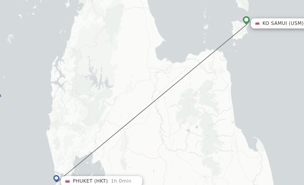 Flights from Koh Samui to Phuket route map