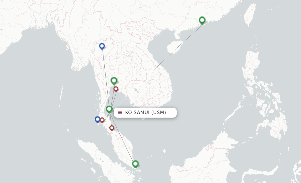 Route map with flights from Koh Samui with Bangkok Airways