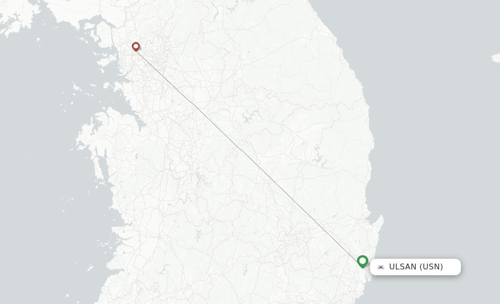 Route map with flights from Ulsan with Jin Air