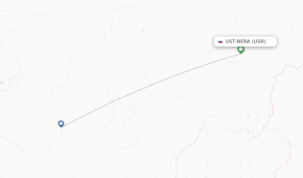 Route map with flights from Ust-Nera with Yakutia