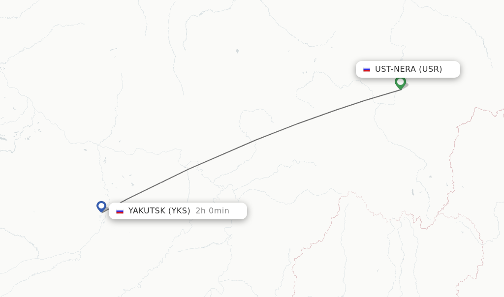 Flights from Ust-Nera to Yakutsk route map